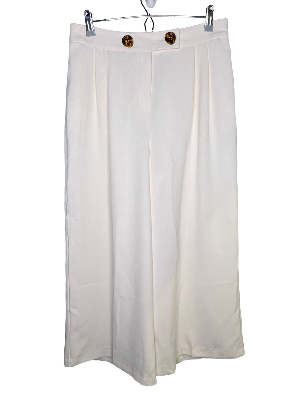 Topshop Cream Wide-Leg Cropped Pants Size 8 | High-Waisted Flowy Ivory Trouser
